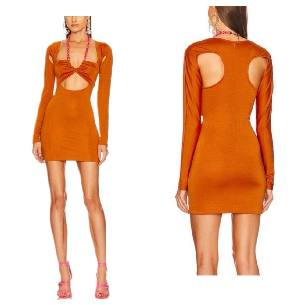 Dundas x REVOLVE Ashleigh Chain Neck Cut Out Stretchy Mini Dress Rust Orange L